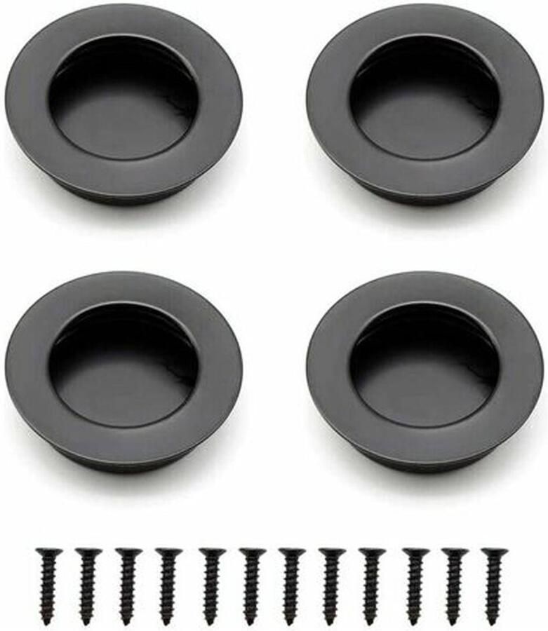 Recessed Door Handles Stainless Steel Drawer Pulls Onzichtbare Schroeven Rond Design 4 Stuks Voor Kasten Lades Zwart