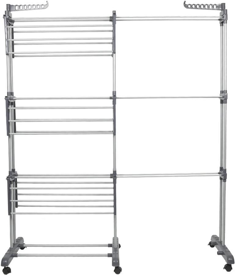 Rechopstaand en Uitschuifbaar Droogrek voor Kleding met Wielen 4 Niveaus Roestvrij Staal Perfect voor Binnen en Buiten