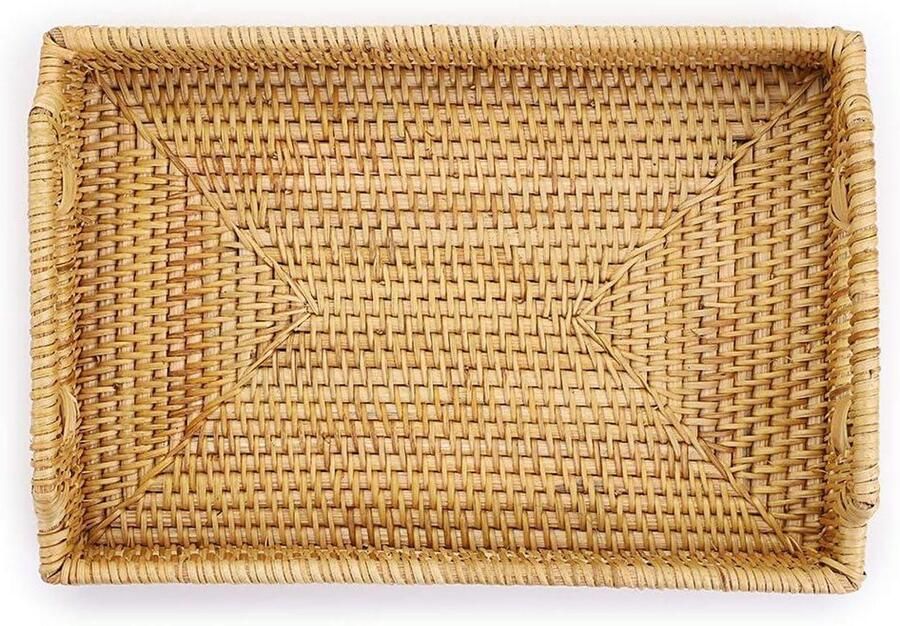 Rechthoekig Geweven Rotan Dienblad met Handvat Opbergschalen voor Koffie en Thee Tafel Organizer voor Ontbijt en Kaarsen Decoratief Lade voor Desktop Plus Tooltip: Unieke Decoratie Ideeën voor Thuis
