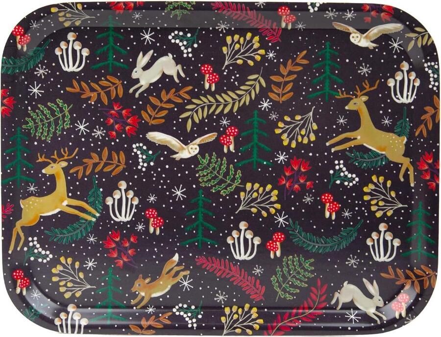 Rechthoekig houten dienblad met Winter Wonderland Design Voor Afternoon Tea Coffee Drinks Vaatwasmachinebestendig Afmetingen: B27cm x H20cm Coffee Table Tray