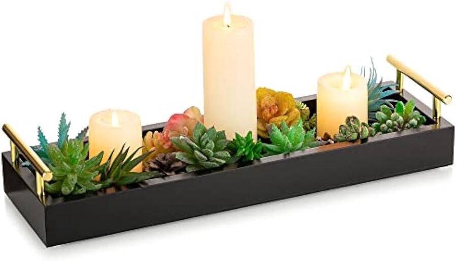 Rechthoekig lang smal dienblad: decoratieve trays rechthoekige kaarsenhouder trays voor huisdecoratie wit middelpunt dienblad decor dienblad met gouden handgrepen voor eettafel koffiebar