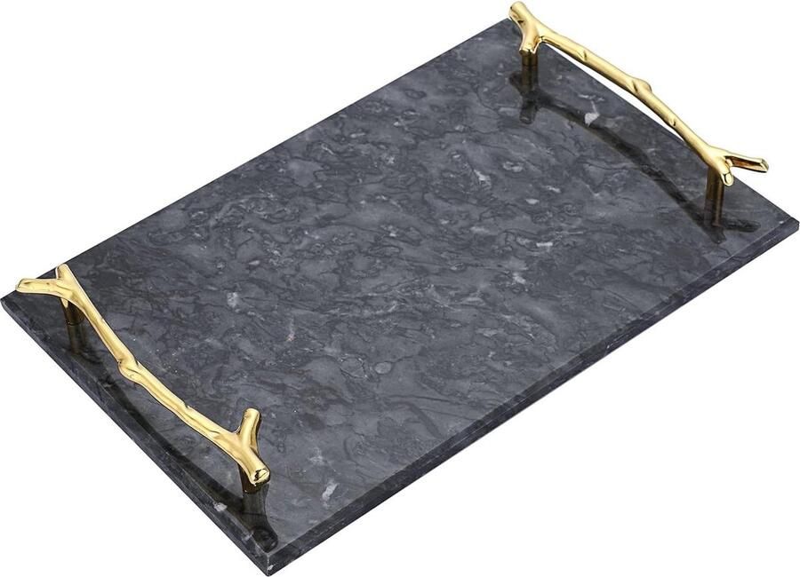 Marmeren dienblad met blad handgrepen Rechthoekig sieradenbord voor salontafel keuken opslag Zwart huisdecoratie taart Woonkamer toiletartikelen