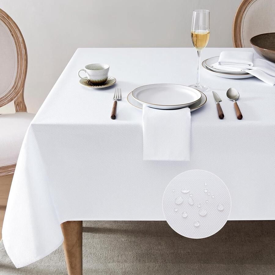 Rechthoekig buiten tafelkleed afwasbaar geometrisch 140 x 240 cm wit