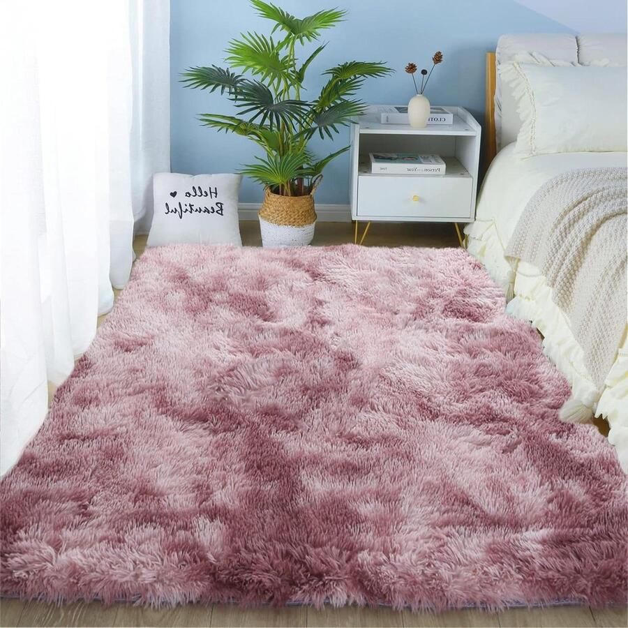 Rechthoekig pluche tapijt voor woonkamer kinderkamer en slaapkamer Zeer zacht wasbaar tie-dye antislip tapijt binnen en buiten Paars roze 120x200cm vloerkleed