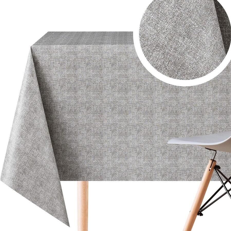 Rechthoekig PVC tafelkleed waterdicht en afwasbaar 1 stuk effen grijs