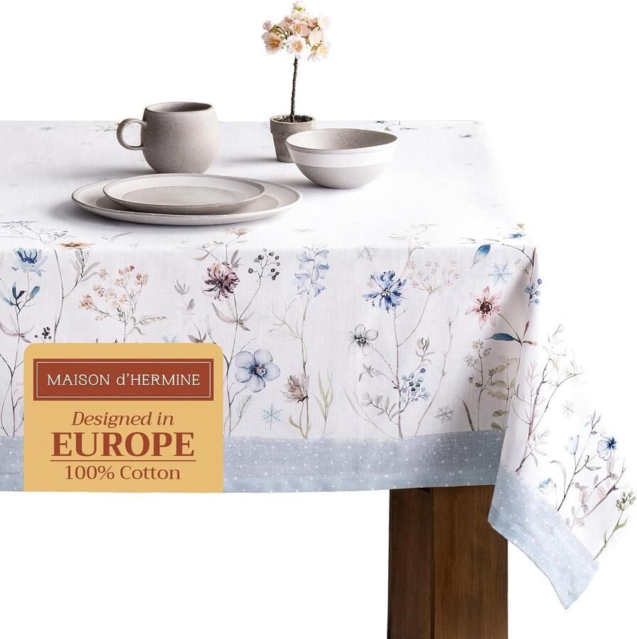Rechthoekig tafelkleed 100% katoen 160 cm x 220 cm bloemenprint