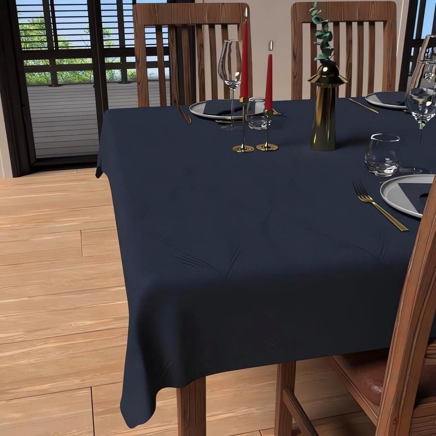 Rechthoekig tafelkleed anti-vlekken 1 stuk nachtblauw jacquard 150 x 300 cm