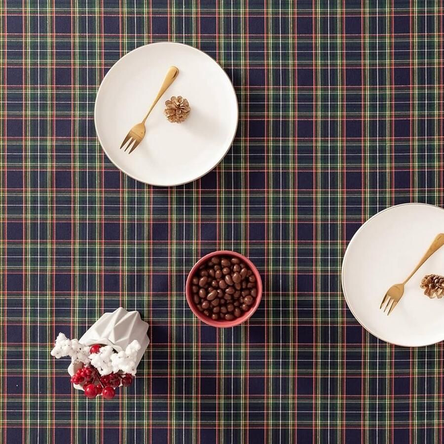 Rechthoekig tafelkleed kerstdecoratie 1 stuk blauw katoen 140 x 100 cm