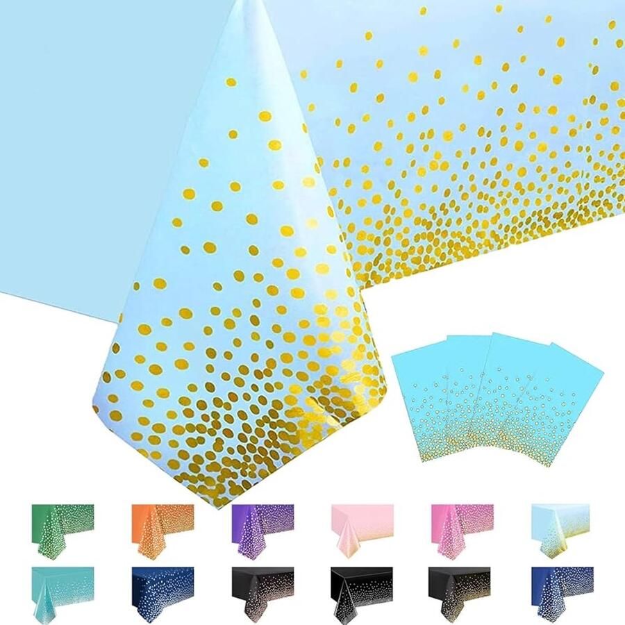 Rechthoekig tafelkleed lichtblauw met goudpoeder set van 4 waterdicht 137 x 274 cm