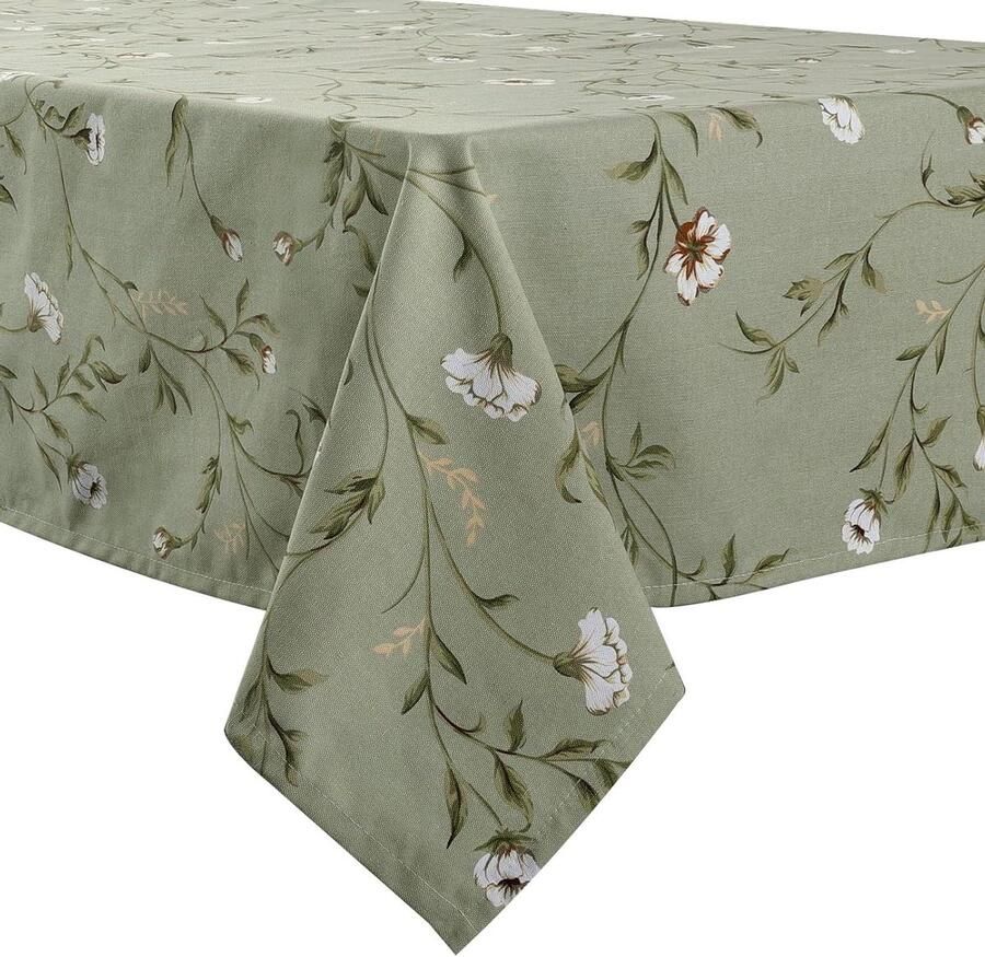Rechthoekig tafelkleed met bloemen afwasbaar 1 stuk groen polyester 140 x 180 cm