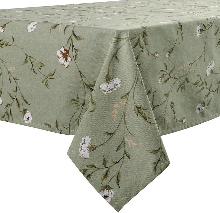 Rechthoekig Tafelkleed met Bloemen Duurzaam en Afwasbaar 1 stuk Groen Polyester 140 x 180 cm