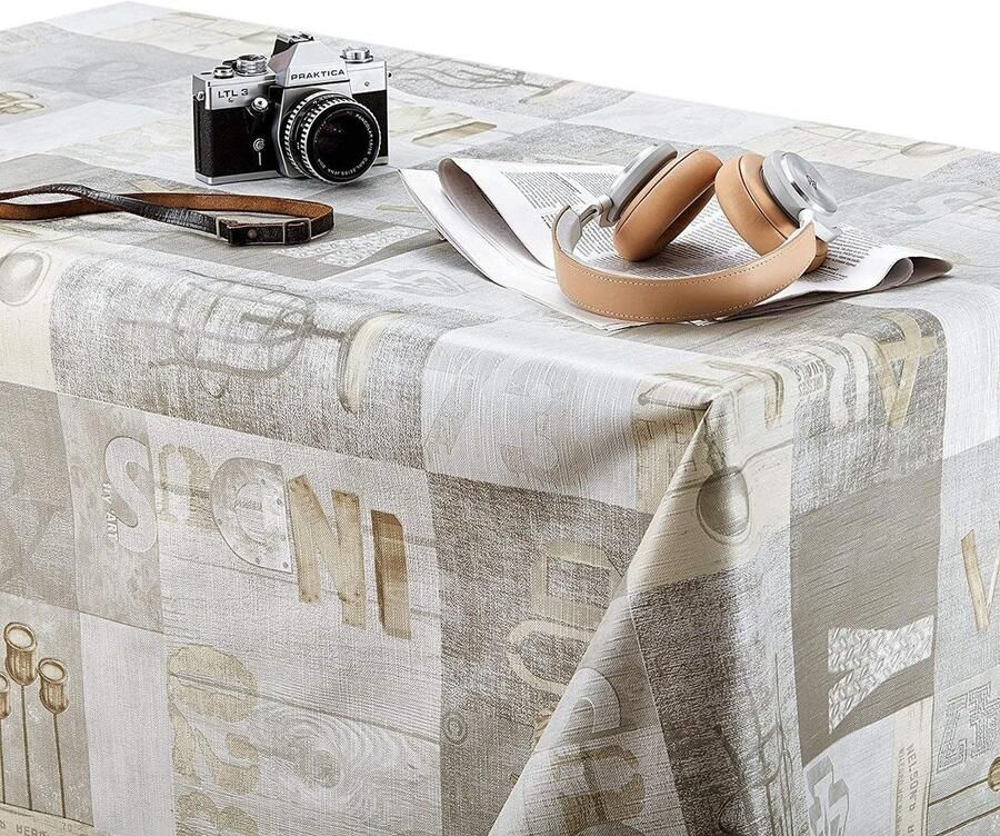 Rechthoekig Tafelkleed met Industrieel Patroon Duurzaam & Waterdicht 1 stuk Beige Bruin Grijs 200 x 140 cm