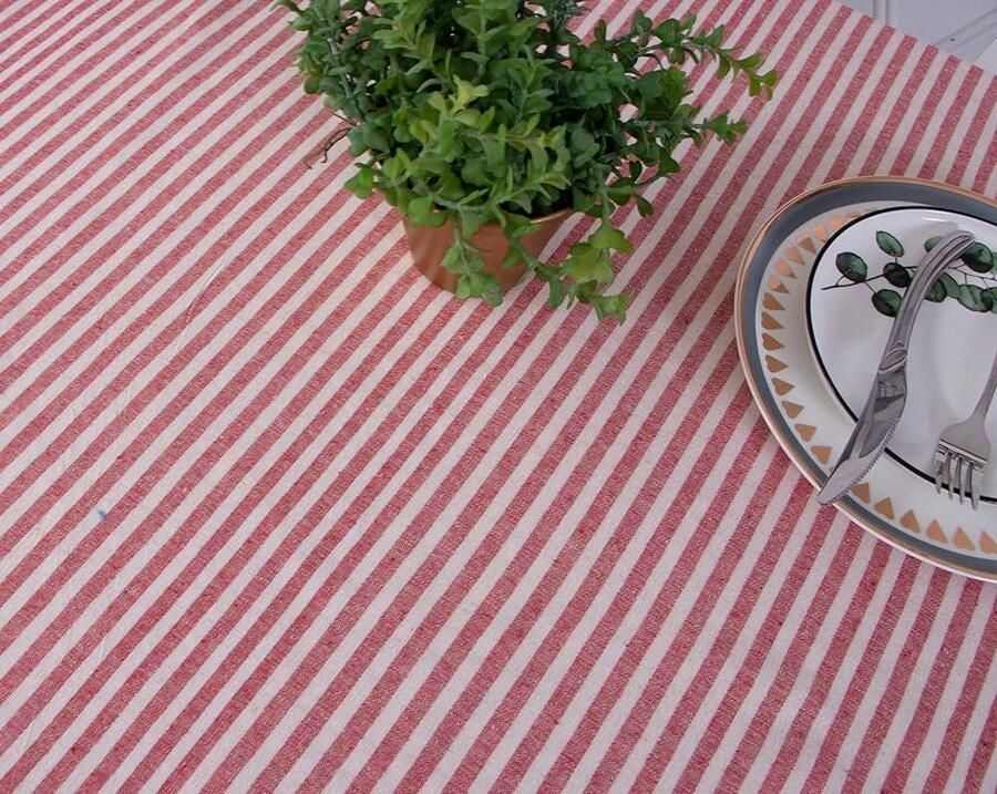 Rechthoekig tafelkleed met linnenlook Rood afwasbaar en oliebestendig