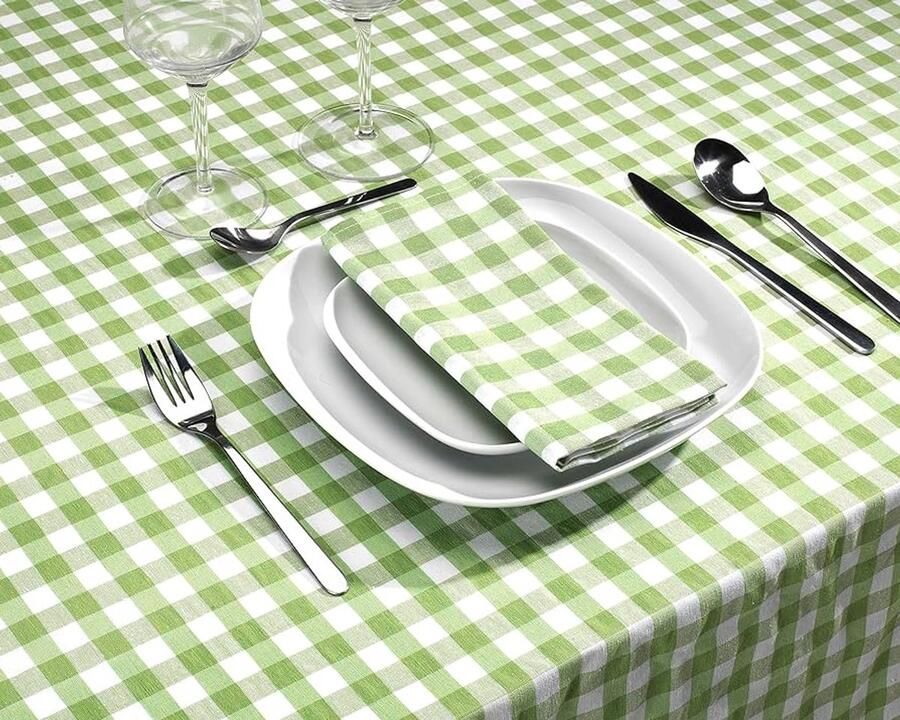 Rechthoekig tafelkleed met Vichy-ruit pistache 140 x 220 cm stof