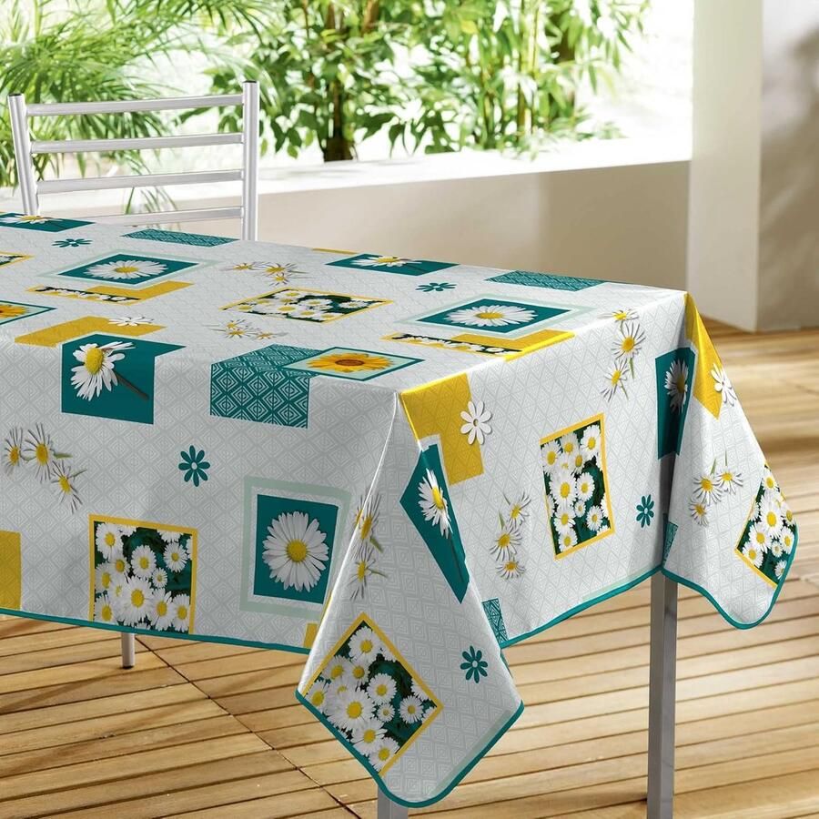 Rechthoekig tafelkleed PVC fotoprint 1 stuk blauw met gouden knopen 140 x 300 cm