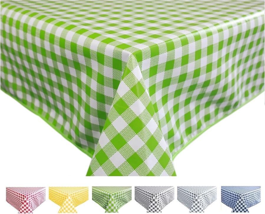 Rechthoekig tafelkleed PVC groen Vichy 140 x 180 cm