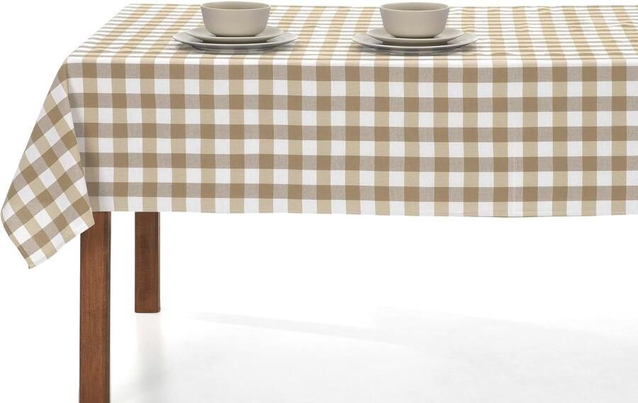 Rechthoekig tafelkleed Vichy geruit wasbaar 1 stuk beige 140 x 100 cm
