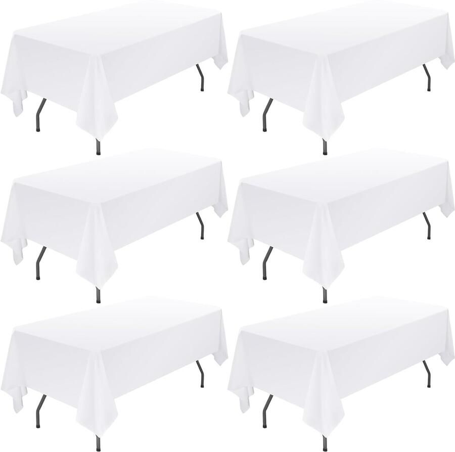 Rechthoekig Tafelkleed Vlekbestendig en Kreukvrij 6 Stuks Wit 100% Polyester 153 x 320 cm