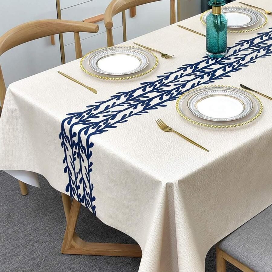 Rechthoekig tafelkleed voor eettafel Bohemien stijl 1 stuk Blauw Kunststof 185 x 137 cm