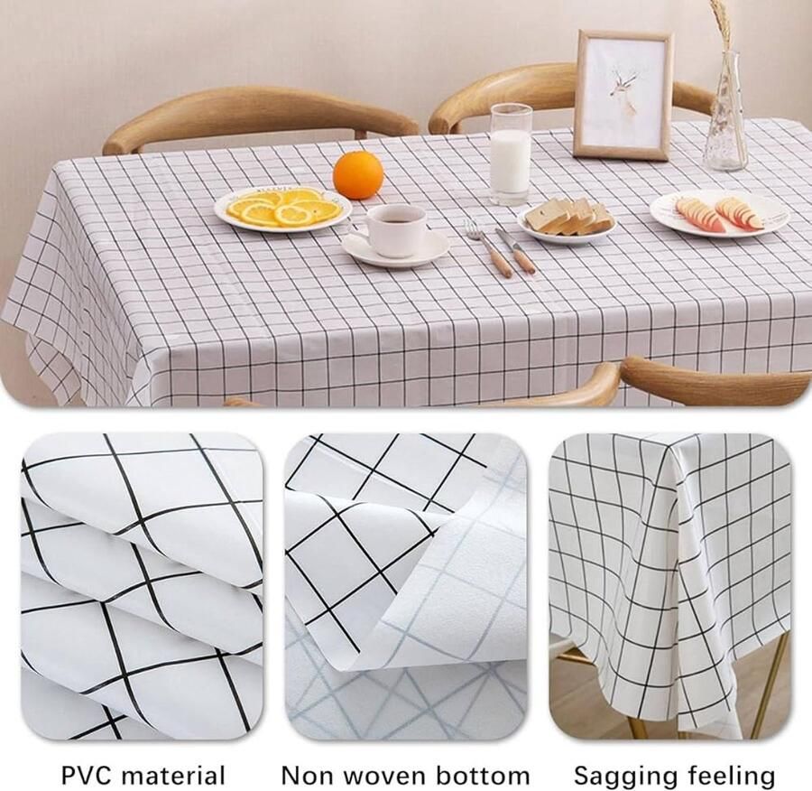 Rechthoekig tafelkleed vuilafstotend en wasbaar set van 2 wit PVC