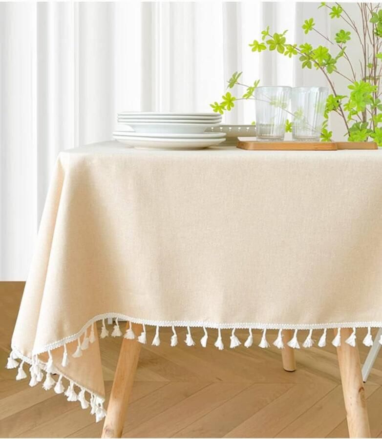 Rechthoekig tafelkleed waterdicht beige 140 x 220 cm polyester