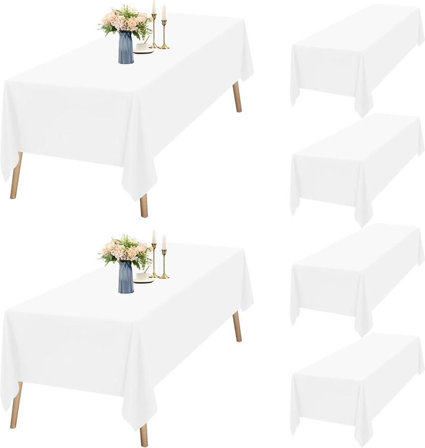 Rechthoekig tafelkleed waterdicht en wasbaar set van 6 wit polyester 153 x 320 cm