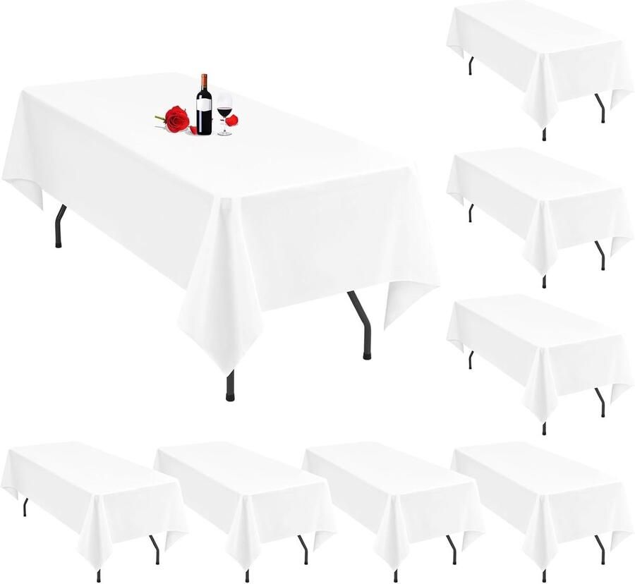 Rechthoekig Tafelkleed Wit Set van 8 153 x 260 cm Polyester
