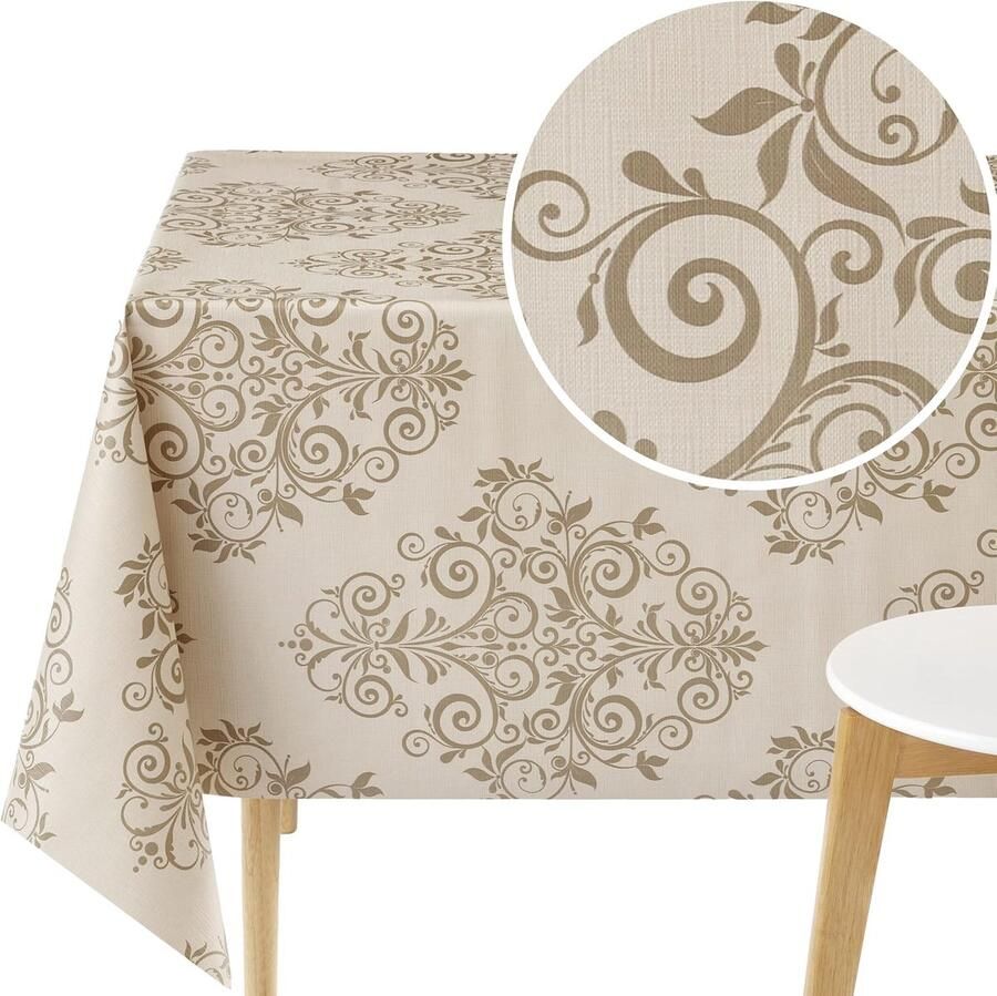 Rechthoekig tafelzeil afveegbaar en waterdicht 1 stuk beige pvc 200 x 140 cm