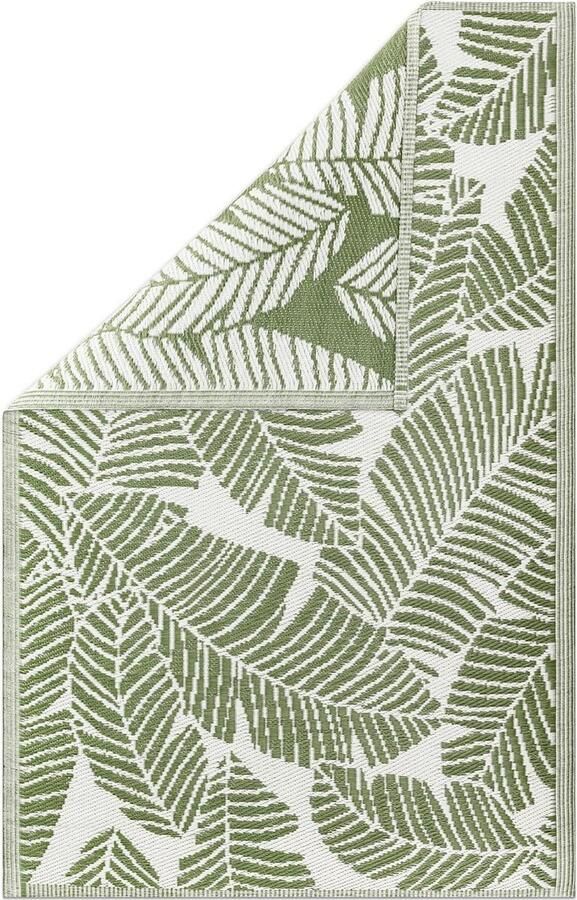 Rechthoekig Tuintapijt Met Palmpatroon Mintgroen Buitenkleed 120 x 180 cm Voor Tuin Balkon En Binnenshuis Tuintapijt