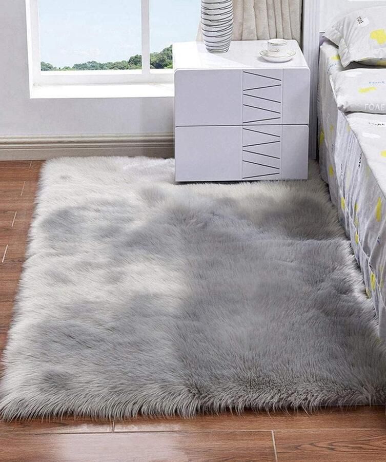 Rechthoekig vloerkleed van imitatiebont Pluizig en stijlvol 1 stuk Grijs 60 x 120 cm