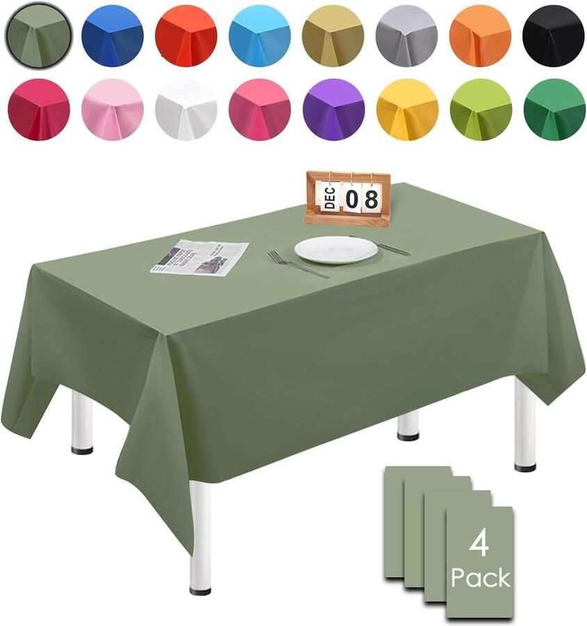 Rechthoekig wegwerptafelkleed Waterdicht en vlekbescherming 4 stuks saliegroen 137 x 274 cm