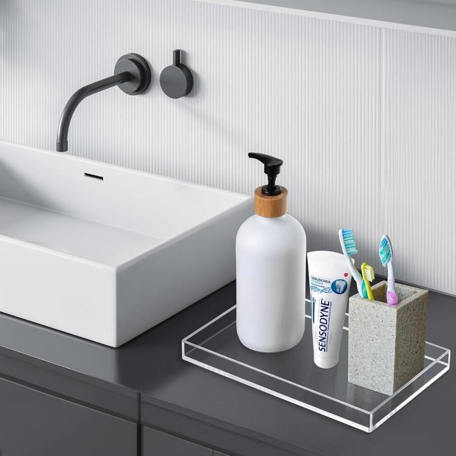 Rechthoekige Acryl Tray Acryl Organizer voor Make-up Tafel Toilet Koffietafel Werkblad Doorzichtige Tray voor Keuken Slaapkamer Woonkamer Badkamer Kantoor 24 5 x 15 x 2 cm