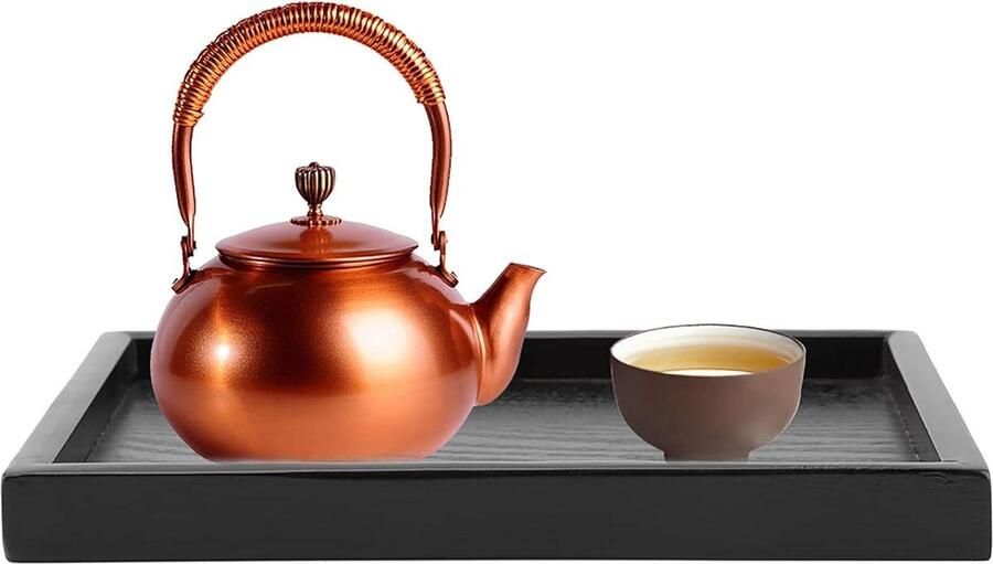 Theeblad van Hout Zwarte Rechthoekige Dienbladen Koffie Snack Voedsel Maaltijden Bord voor Ontbijt op bed Lunch Diner Patio Badkamer Restaurant BBQ Feest 36x27cm - Foto 2