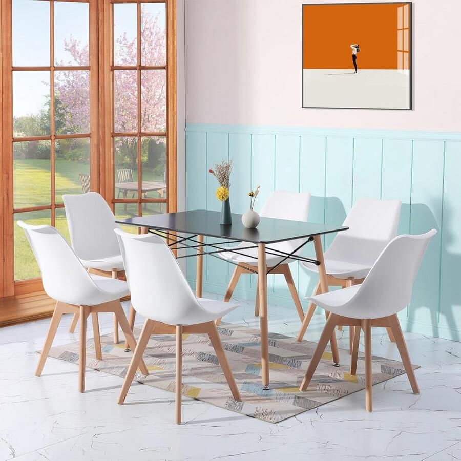 Rechthoekige Eettafel met 6 Stoelen Moderne Scandinavische Tafelset voor Kleine Ruimtes