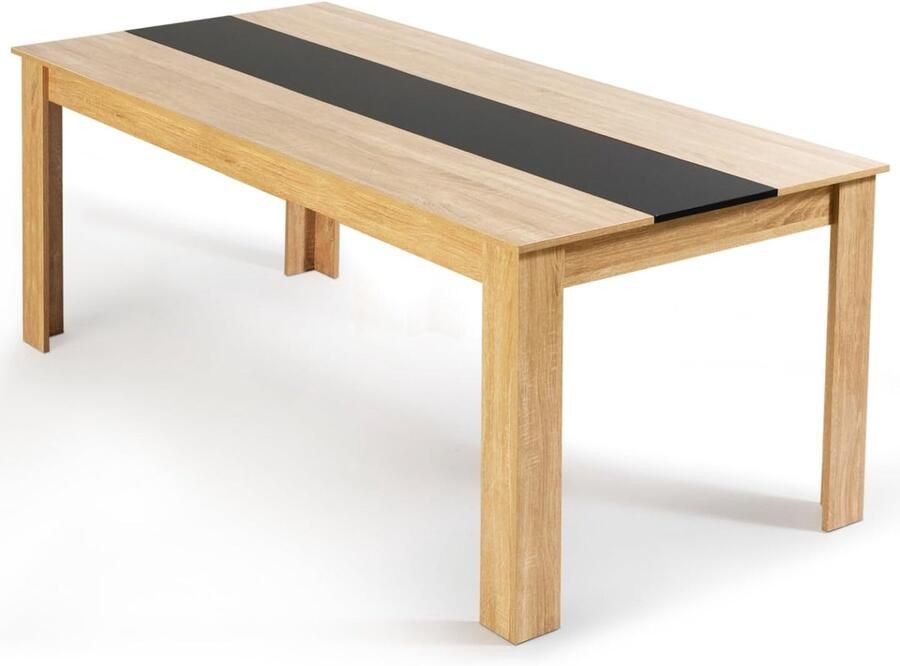 Rechthoekige Eettafel voor 8 Personen Zwart en Imitatie Beuken 160 x 90 cm