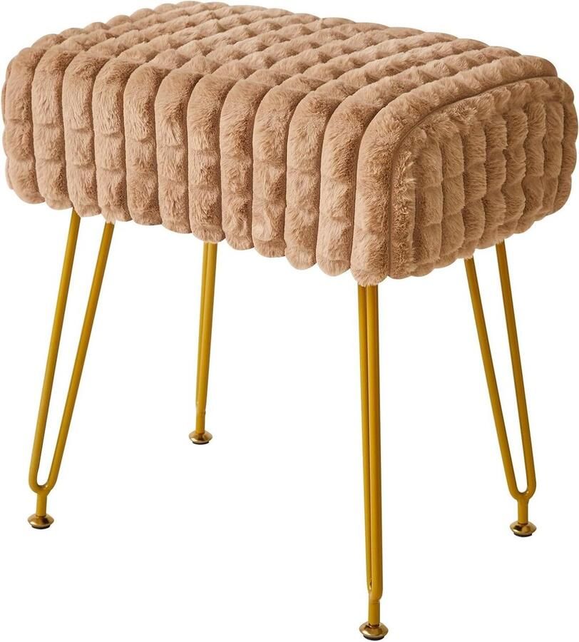 Rechthoekige fluwelen voetenbank kruk met gouden stalen poten make-up ijdelheid stoel voor slaapkamer