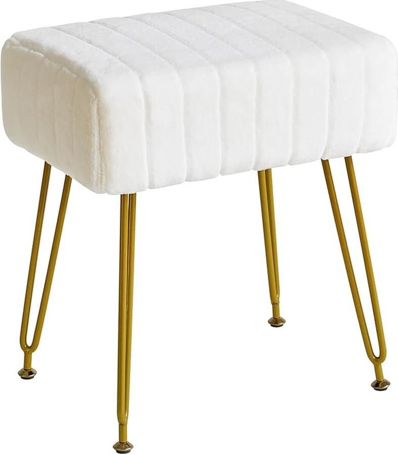 Rechthoekige Fluwelen Voetenbank Make-up Kruk Bijzettafel Fluwelen Kaptafelstoel Poef Kruk voor Bank Gouden Stalen Poten Wit