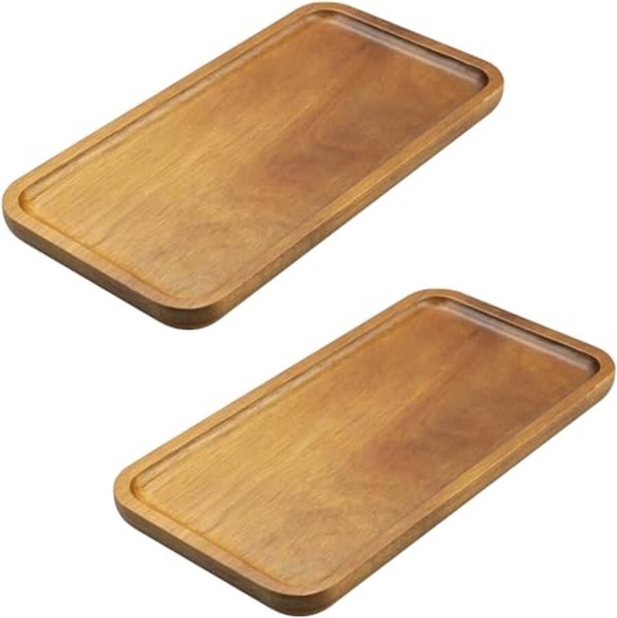 Rechthoekige houten dienbladen – 2 stuks decoratieve trays van acaciahout 20 cm voor tafel en opslag
