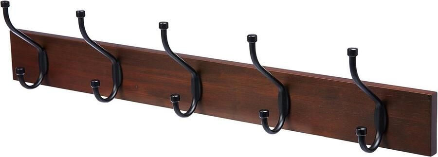 Rechthoekige kapstok voor wandbevestiging 5 haken licht walnoothout 1 lijst kapstok hangend met plank