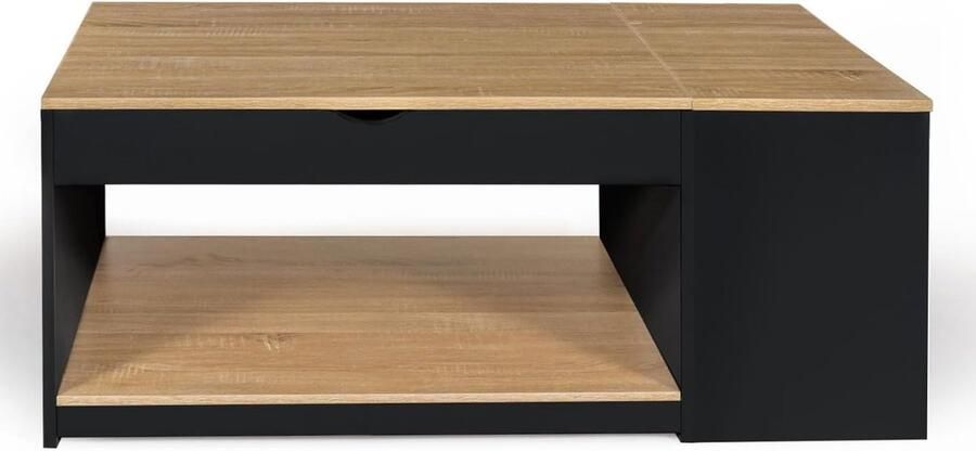 Rechthoekige opklapbare salontafel met zwarte houten kist en beukeneffect