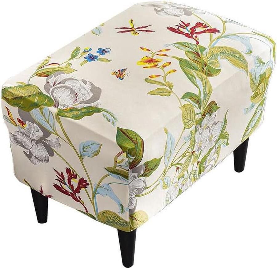Rechthoekige Ottomaanse Hoes Stretch Slipcover Wasbare Bloem en Blad Polyester Spandex