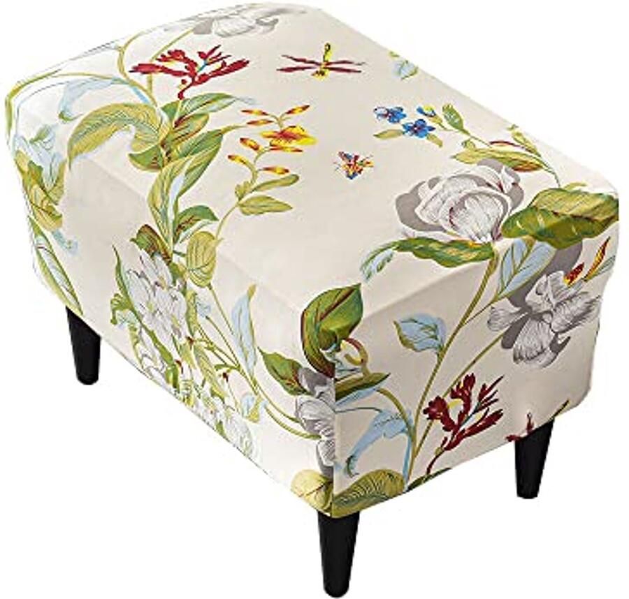 Rechthoekige Poef Hoes van Polyester Spandex Stretch Slipcover voor Voetenbank Ondersteuning met Antislip Elastiek