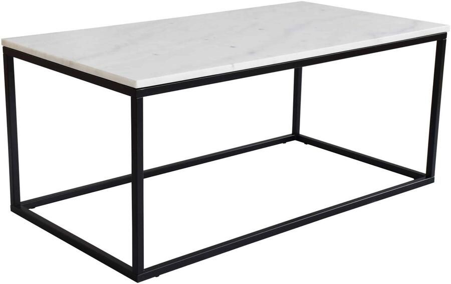 Rechthoekige Salontafel Marmer Stijlvol Zwart Stalen Frame Wit Marmeren Blad & Gouden Details Modern & Duurzaam 110x60x48 cm