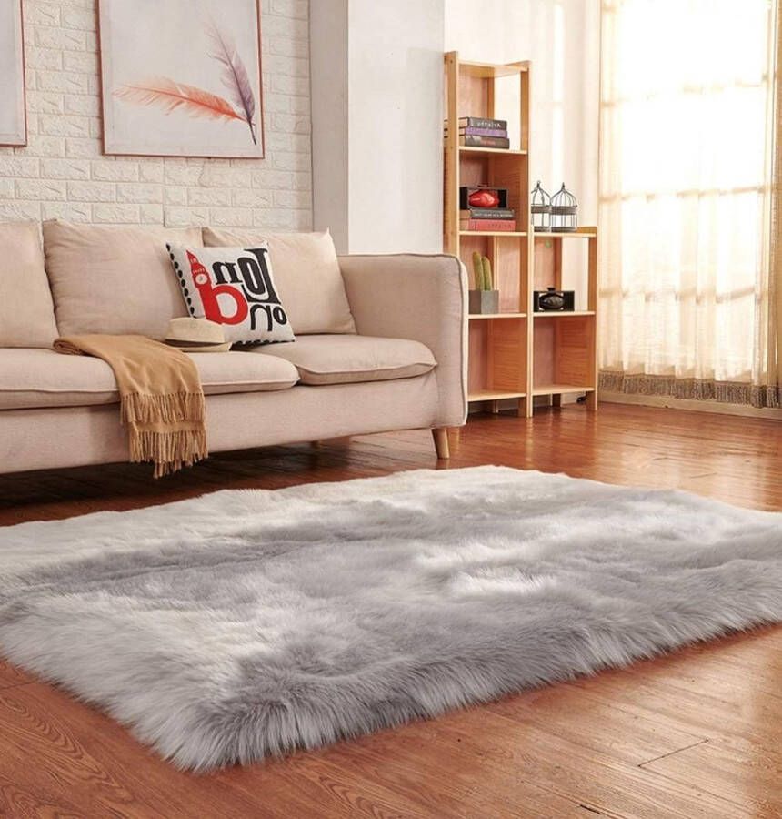 Rechthoekige sofa vloerkleden kunstbont pluizig tapijt vloer tapijt voor woonkamer slaapkamer decor grijs 6 5 cm x 10 cm