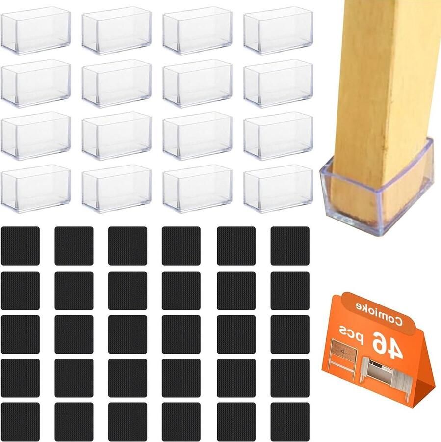 Rechthoekige Stoelpootdoppen 16 stuks Vloerbeschermers en Aanslagdempers Stoelpoten Beschermkappen met Vilt Transparante Siliconen Stoelpootbeschermers