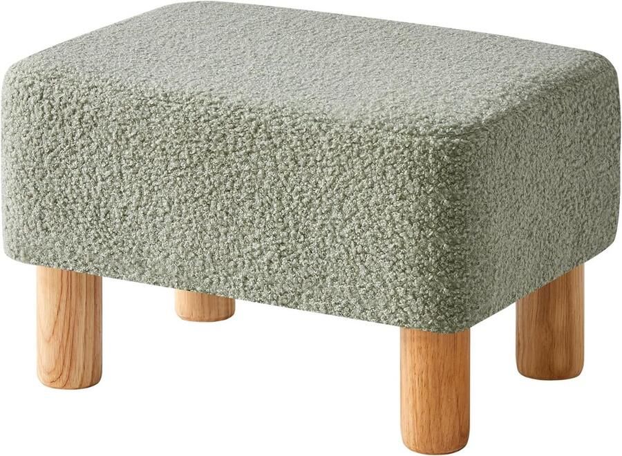 Rechthoekige teddy fluwelen voetenbank met houten poten Zitkruk en schoenenwisselbank voor woonkamer en slaapkamer Groen 40 x 29 x 25 cm