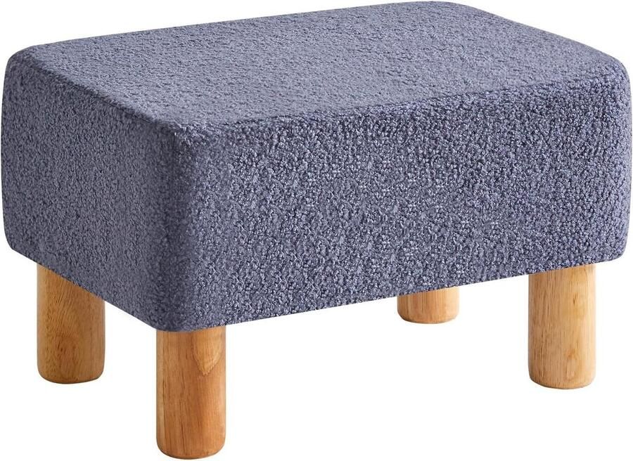 Rechthoekige teddy fluwelen voetenbank met houten poten zitkruk kleine gevoerde kruk schoenenwisselbank woonkamer slaapkamer 40 x 29 x 25 cm blauw