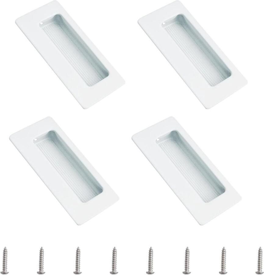 Rechthoekige verzonken handgrepen Set van 4 Roestvrijstalen kasttrekkers voor kledingkast Wit Inclusief schroeven