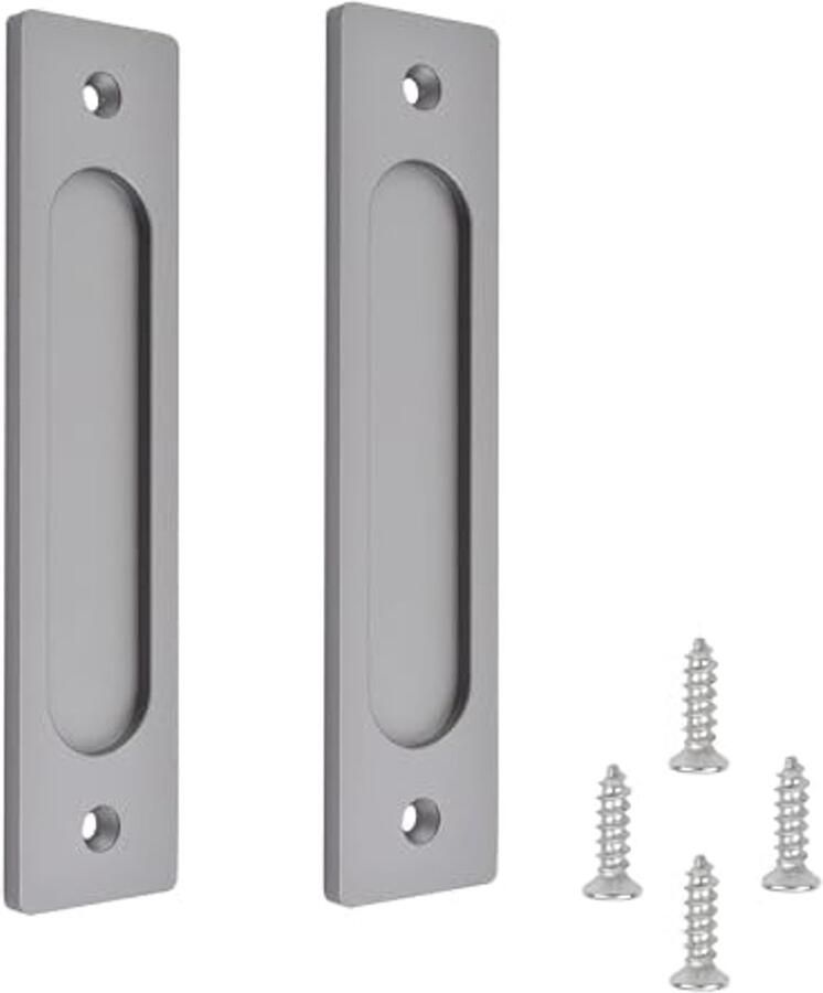 Rechthoekige verzonken schuifdeurtrek 180 x 40 mm 2 stuks mat grijs handvat van massief aluminium