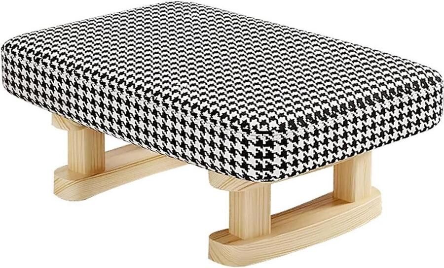 Rechthoekige kruk met houten poten en gevoerde zitting voor woonkamer en slaapkamer Comfortabele voetenbank en poef met voetensteun